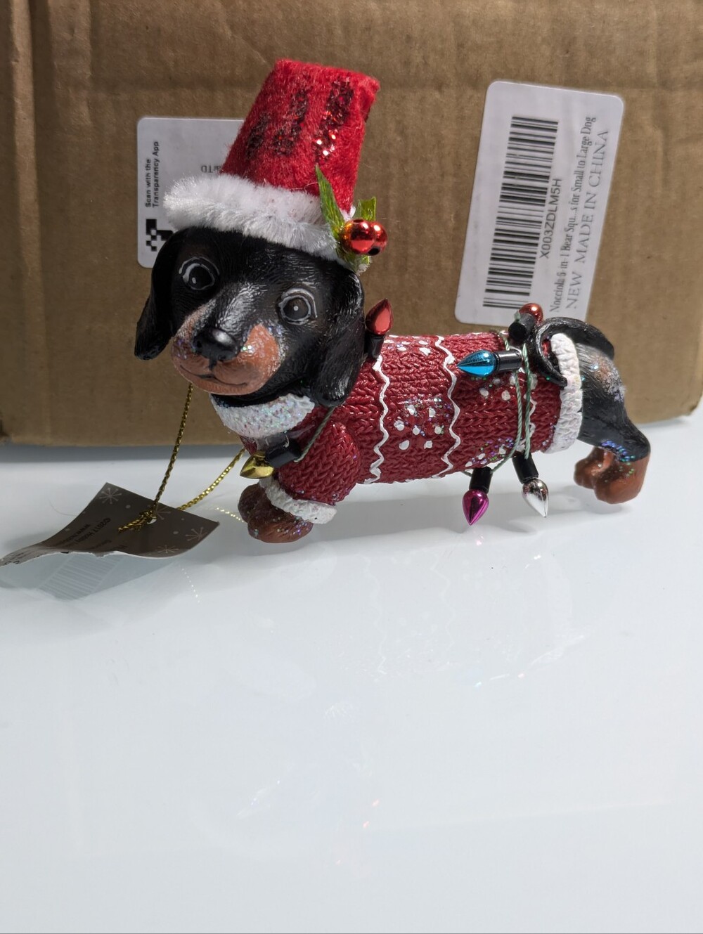 Dachshund Christmas Ornament Resin Wiener Dog Santa Hat Ugly Sweater Holiday Lig
